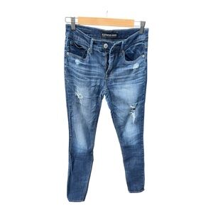 Express Women's Blue Ripped Skinny Jeans